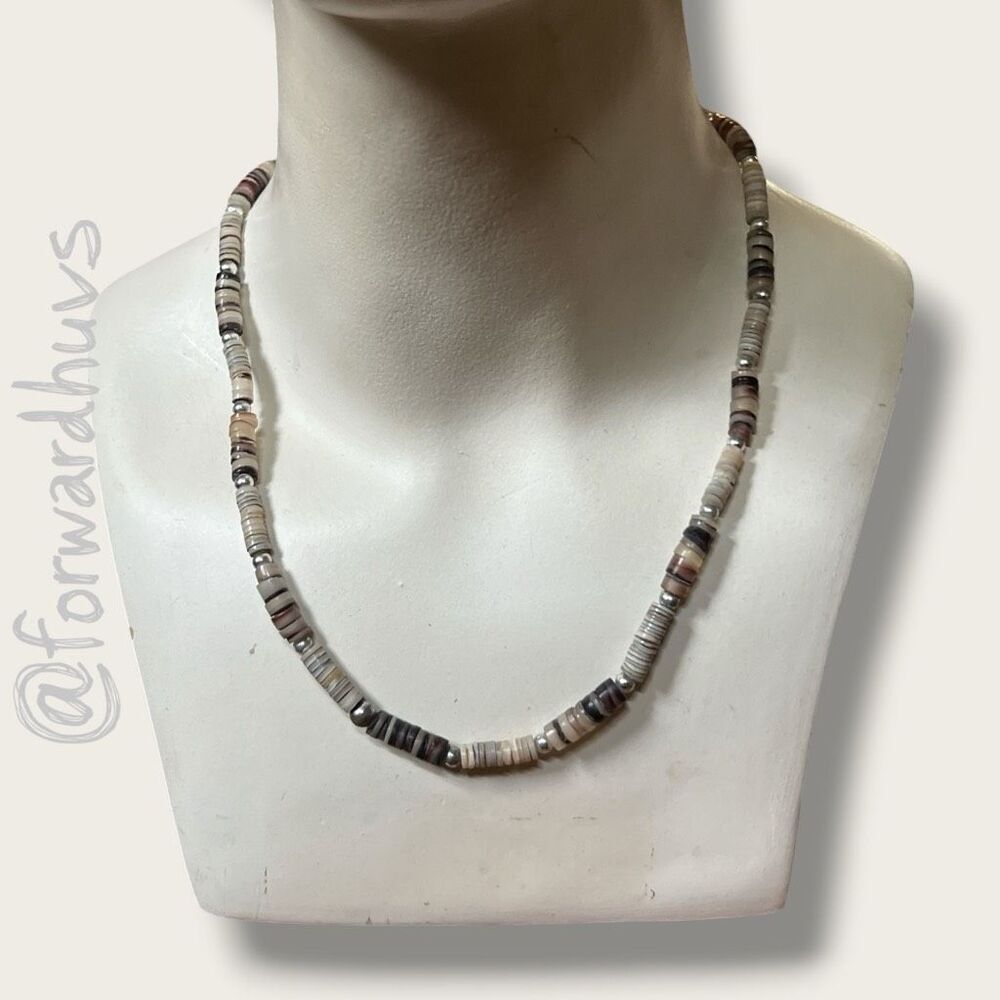 Natural Pen Shell Heishi Necklace – Uniform Disc Beads – Barrel Clasp